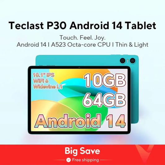 Teclast P30 Android 14 Tablet 10.1 Inch Ips Max 10Gb Ram 64Gb Rom A523 Octa-Core Tüv Rheinland Certification Wifi 6 Tablets